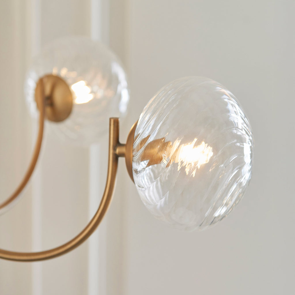 Lampadario in Ottone a 5 Luci Hague - Paralumi in Vetro