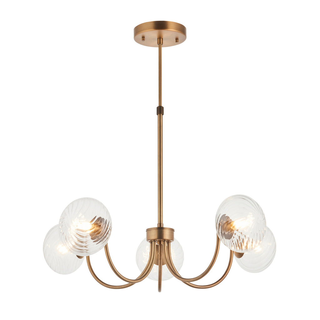 Lampadario in Ottone a 5 Luci Hague - Paralumi in Vetro