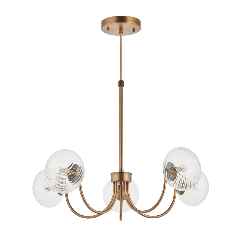 Lampadario in Ottone a 5 Luci Hague - Paralumi in Vetro