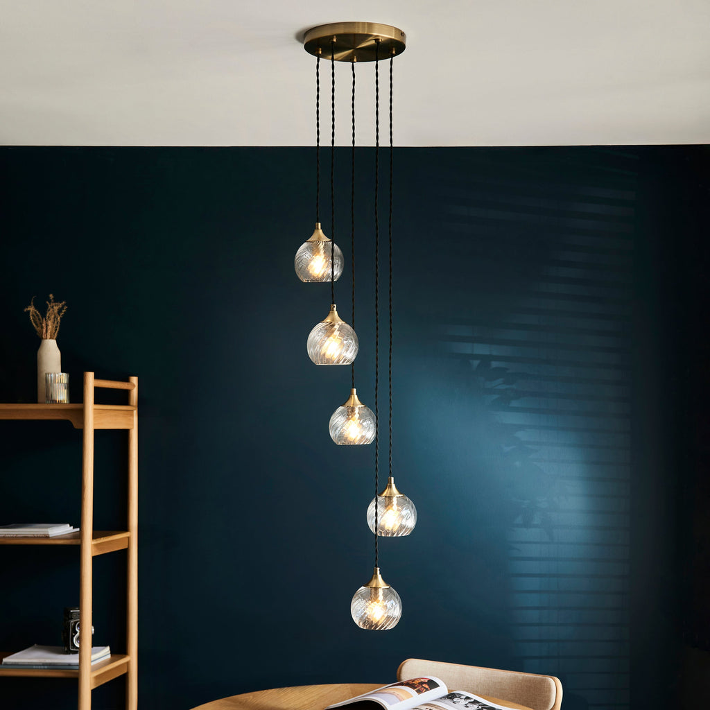 Lampadario a Cascata Allegra 5 Luci in Ottone