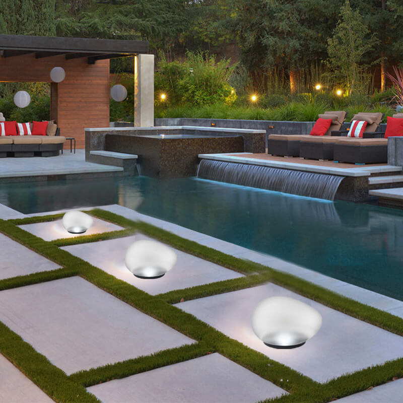Luce da Giardino LED Esterno in Vetro Sabbbiato ABS a Forma di Ciottolo Solare