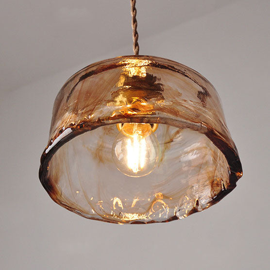 Lampadario Pendente Tradizionale Vintage in Vetro Ambra Rotondo con Ottone per Soggiorno
