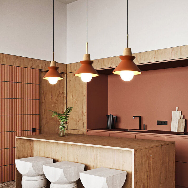 Lampada a Sospensione Minimalista Nordica in Legno e Cemento con 1 Luce
