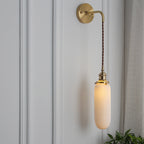 Applique da Parete Lampada in Ottone Lucite Minimalista Retro Giapponese a Cilindro Ovale con 1 Luce