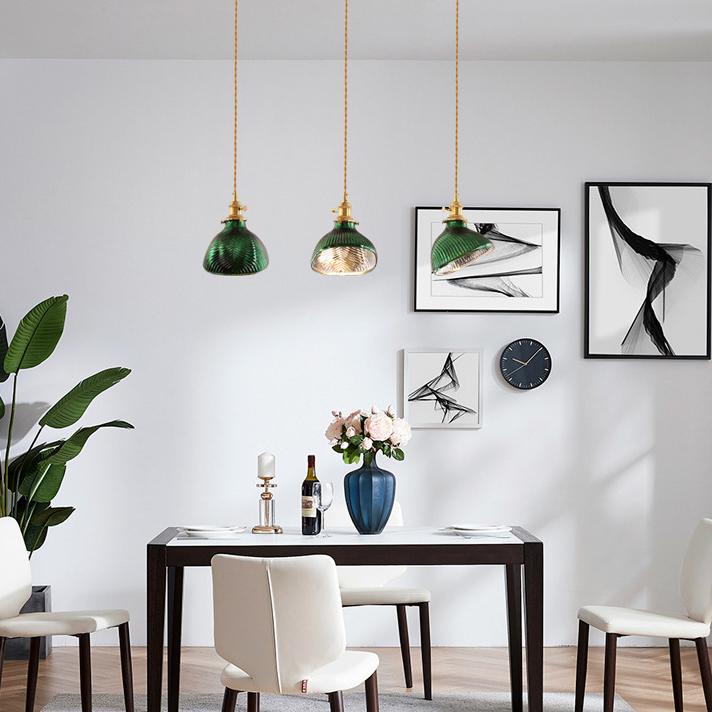 Lampadario Isola in Vetro Verde Vintage Nordico con 1/2/3 Luci
