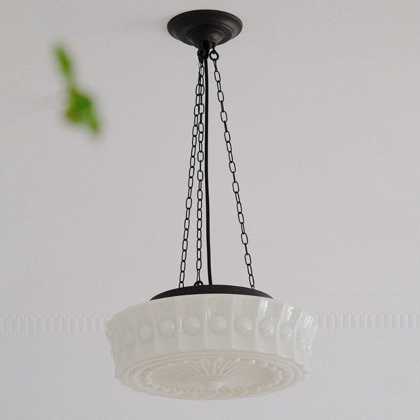 Tradizionale Lampada da Soffitto LED a Tamburo Rotondo in Ferro e Vetro Strisce per Soggiorno e Camera da Letto