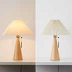 Lampada da Tavolo LED Minimalista Giapponese in Legno con Tessuto Pieghettato 1 Luce