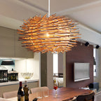 Lampade a Sospensione Muto Nido Uccelli Legno Rattan Marrone
