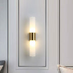 Lampada da parete moderna in metallo e vetro a doppia testa Arisha, Nero/Oro
