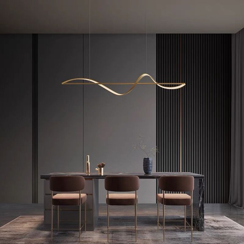 Lampada a Sospensione Zelin Wave Designer Minimalista, Metallo, Ottone/Nero
