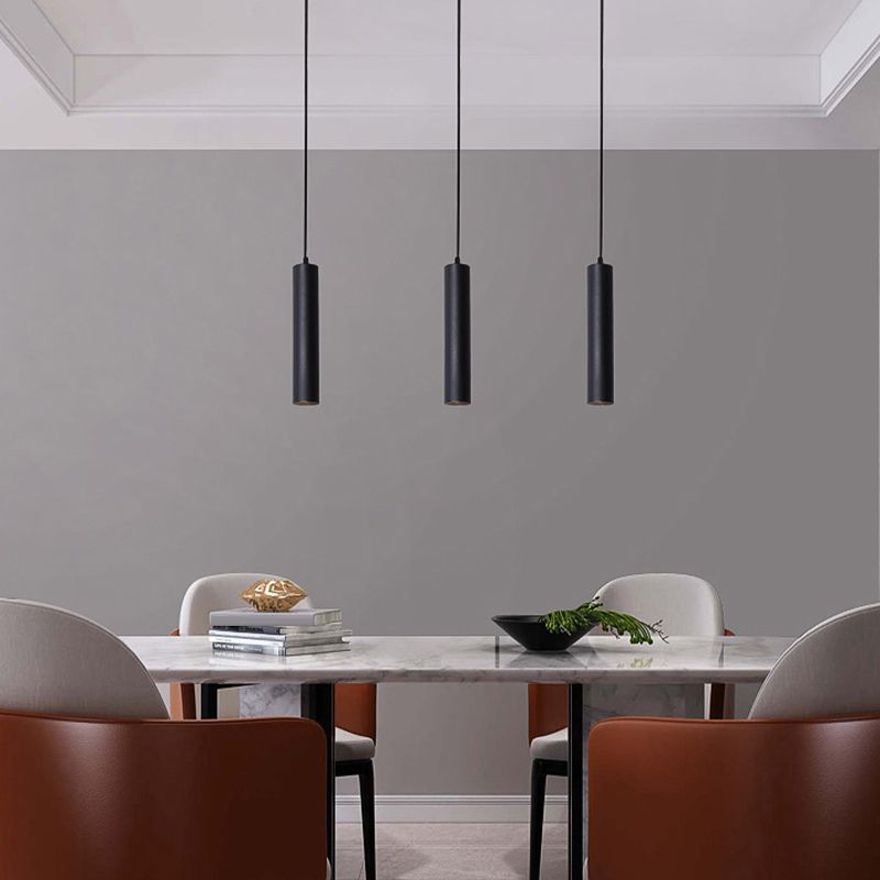 Yore Moderno Lampadario a Forma Cilindrica in Metallo Nero
