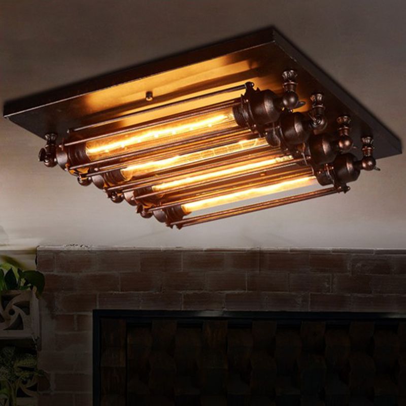 Lampada da soffitto vintage in metallo con tubi, nera, soggiorno