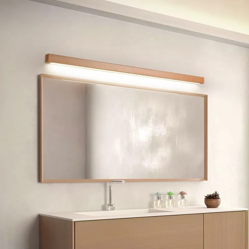 Lampada da Parete Muto Linear con Specchio e Fronte in Legno
