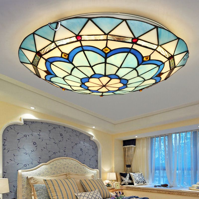 Lampada da soffitto Tiffany Flush Mount in vetro colorato, camera da letto
