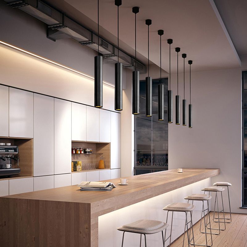 Yore Moderno Lampadario a Forma Cilindrica in Metallo Nero