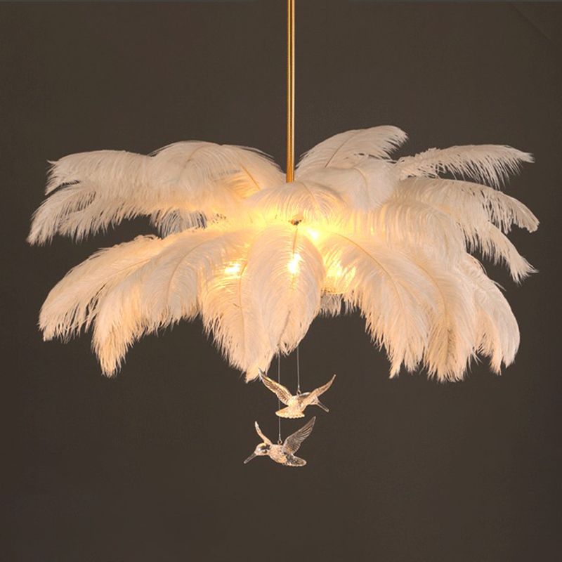 Lampadario Elegante Contemporaneo in Piume O'Moore, Bianco