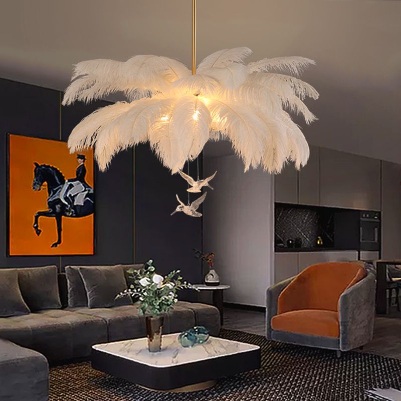 Lampadario Elegante Contemporaneo in Piume O'Moore, Bianco