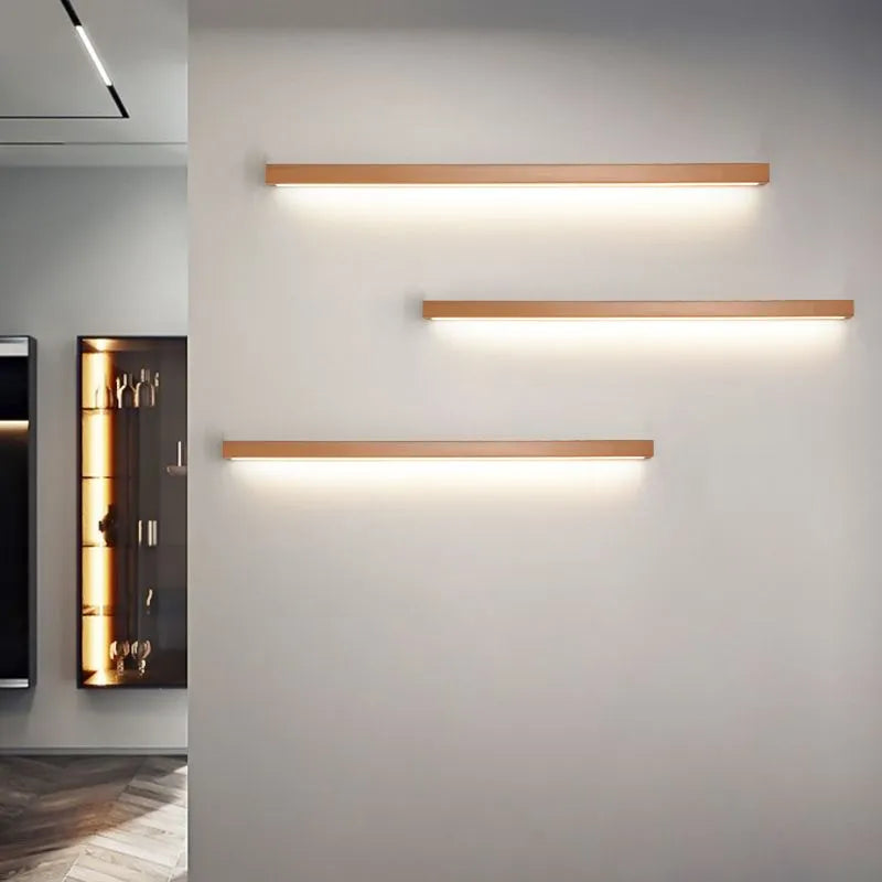 Lampada da Parete Muto Linear con Specchio e Fronte in Legno
