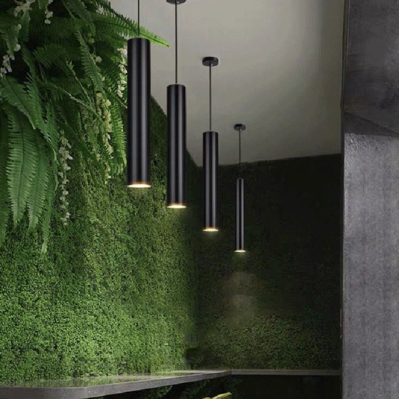 Yore Moderno Lampadario a Forma Cilindrica in Metallo Nero