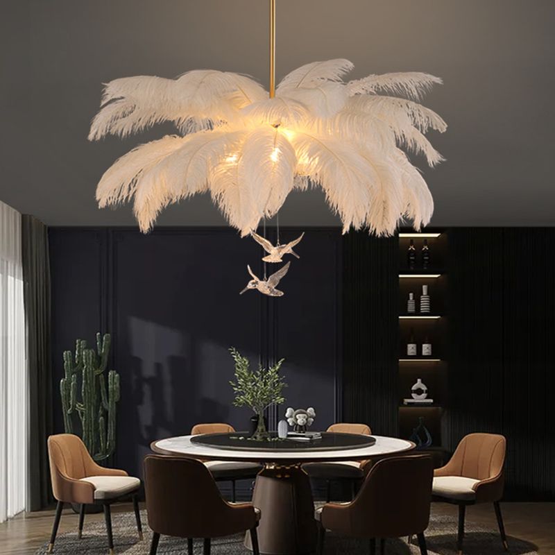 Lampadario Elegante Contemporaneo in Piume O'Moore, Bianco