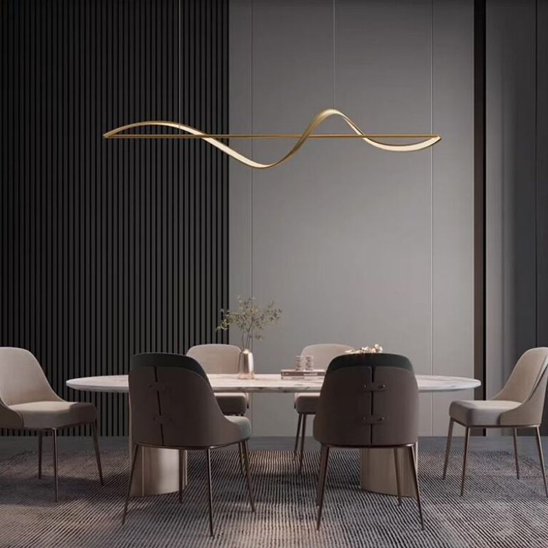 Lampada a Sospensione Zelin Wave Designer Minimalista, Metallo, Ottone/Nero