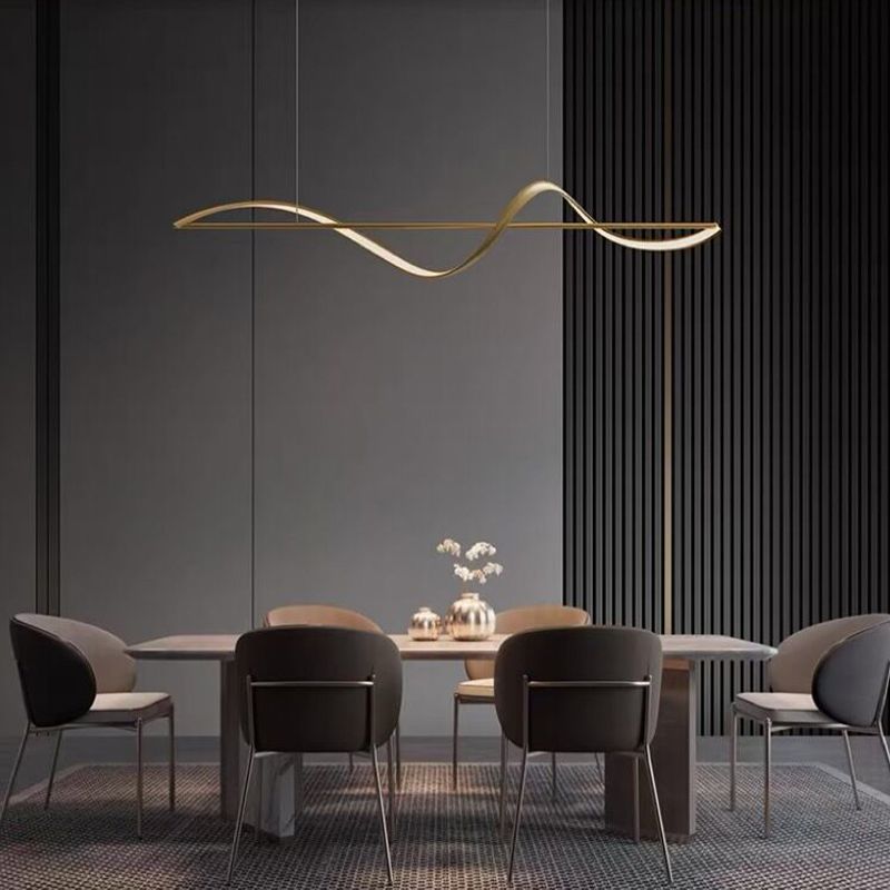 Lampada a Sospensione Zelin Wave Designer Minimalista, Metallo, Ottone/Nero