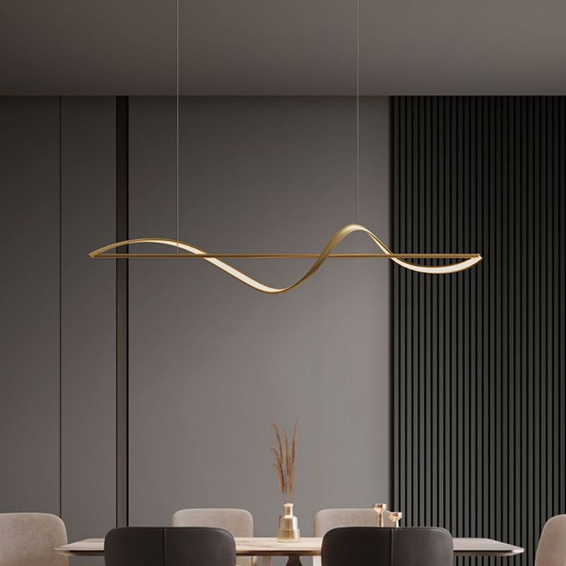 Lampada a Sospensione Zelin Wave Designer Minimalista, Metallo, Ottone/Nero