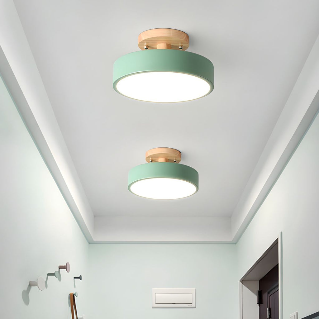 Glarefusion Rotondo Semi Flush Lampada da Soffitto in Legno