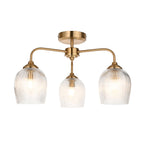 Ashcroft Ottone 3 Luci Ottone Semi-Flussato - Paralumi in Vetro Rigato