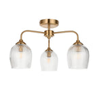 Ashcroft Ottone 3 Luci Ottone Semi-Flussato - Paralumi in Vetro Rigato