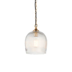 Lampadario in Ottone con Ombrello in Vetro Rigato Ashcroft