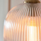 Lampadario in Ottone con Ombrello in Vetro Rigato Ashcroft