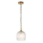 Lampadario in Ottone con Ombrello in Vetro Rigato Ashcroft