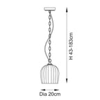 Lampadario in Ottone con Ombrello in Vetro Rigato Ashcroft
