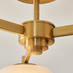 Lampadario in Ottone con 3 Luci e Paralumi in Vetro Opale