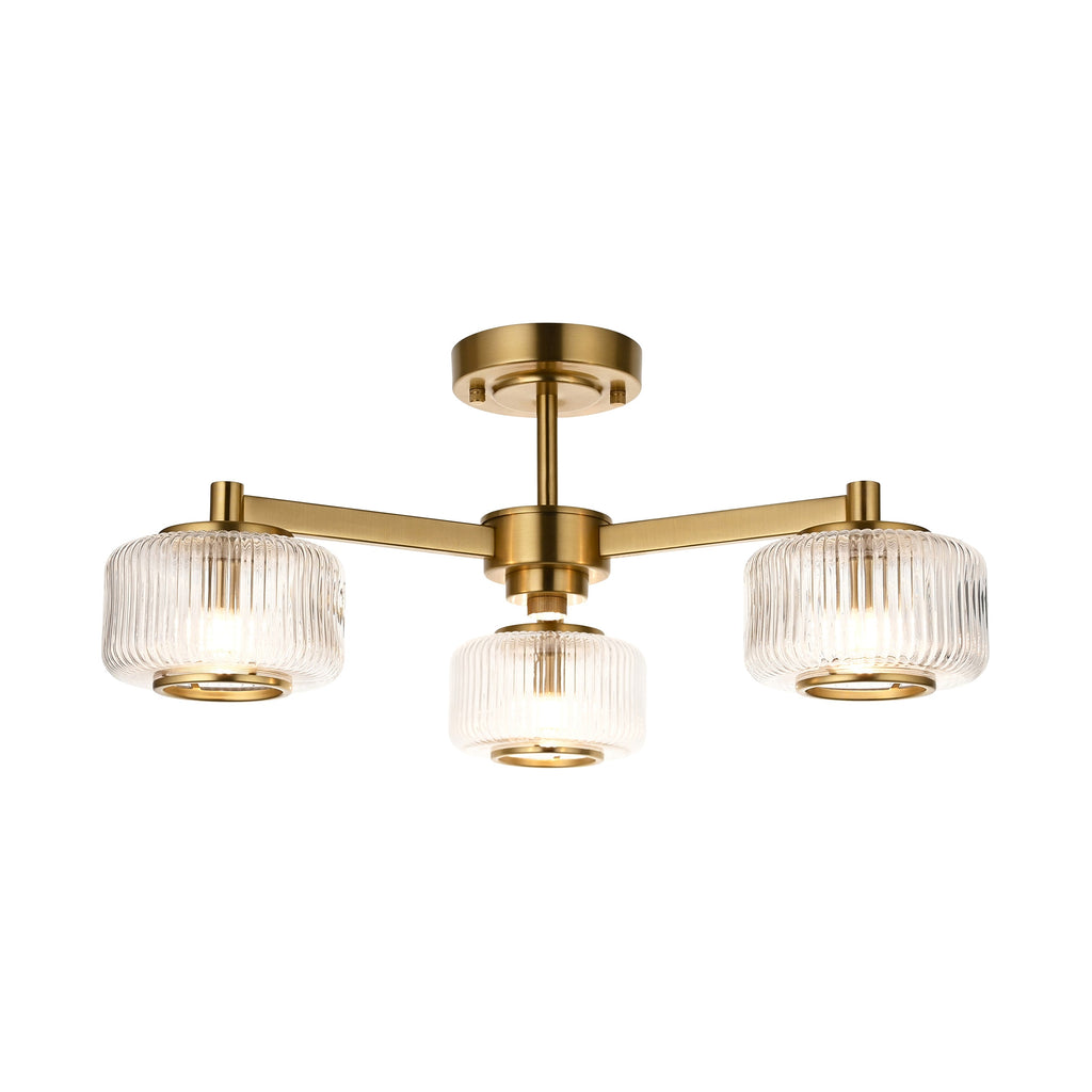 Stamford 3 Luci Ottone & Vetro Rigato Semi Flush