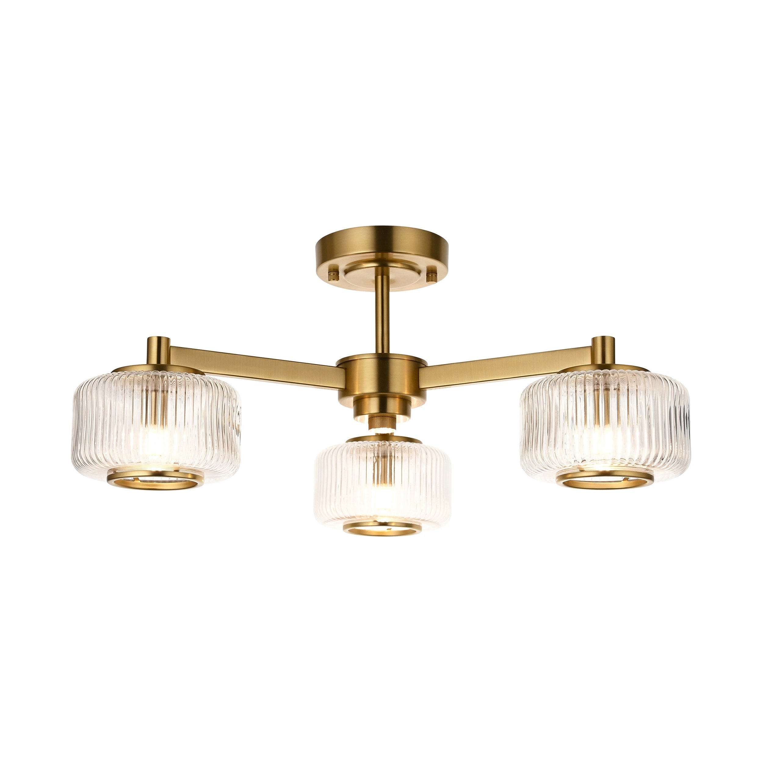 Stamford 3 Luci Ottone & Vetro Rigato Semi Flush