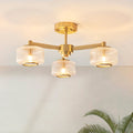 Stamford 3 Luci Ottone & Vetro Rigato Semi Flush