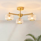 Stamford 3 Luci Ottone & Vetro Rigato Semi Flush