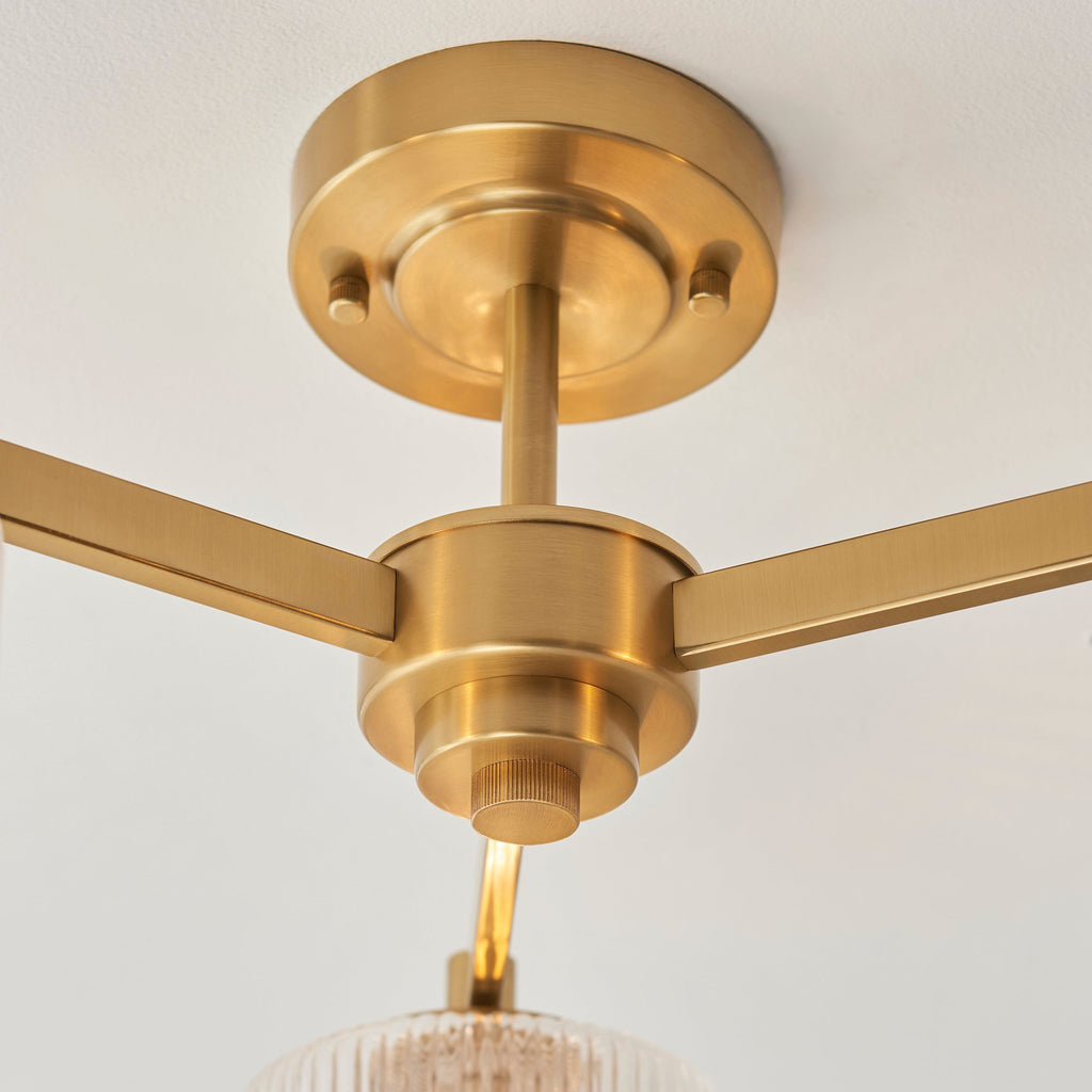Stamford 3 Luci Ottone & Vetro Rigato Semi Flush