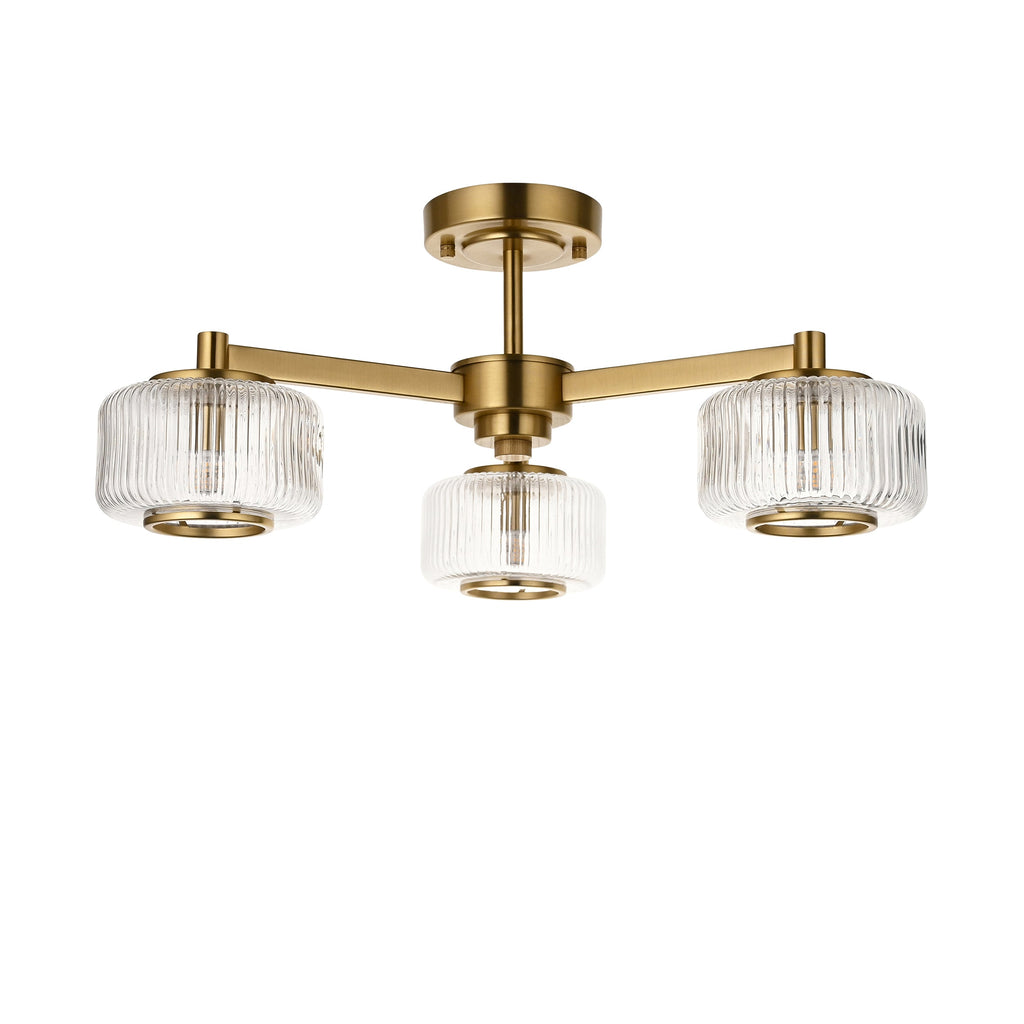 Stamford 3 Luci Ottone & Vetro Rigato Semi Flush