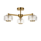 Stamford 3 Luci Ottone & Vetro Rigato Semi Flush