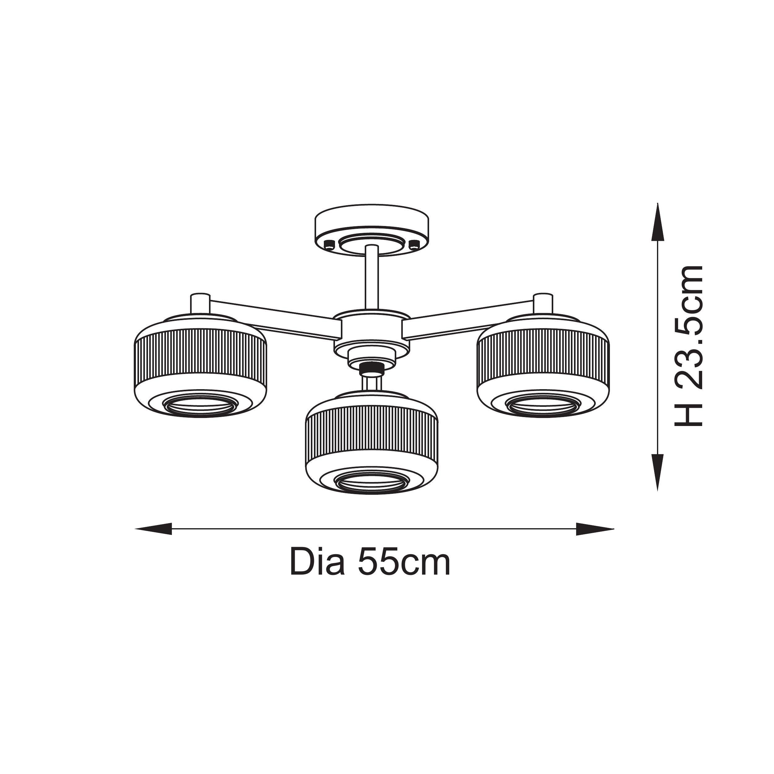 Stamford 3 Luci Ottone & Vetro Rigato Semi Flush