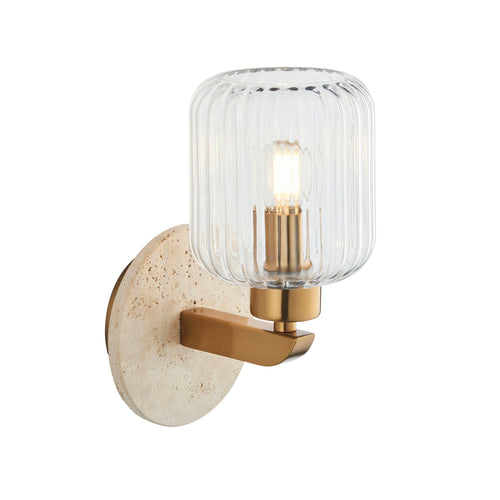 Applique in Pietra Travertino e Ottone - Ombrello in Vetro Striato