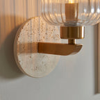Applique in Pietra Travertino e Ottone - Ombrello in Vetro Striato