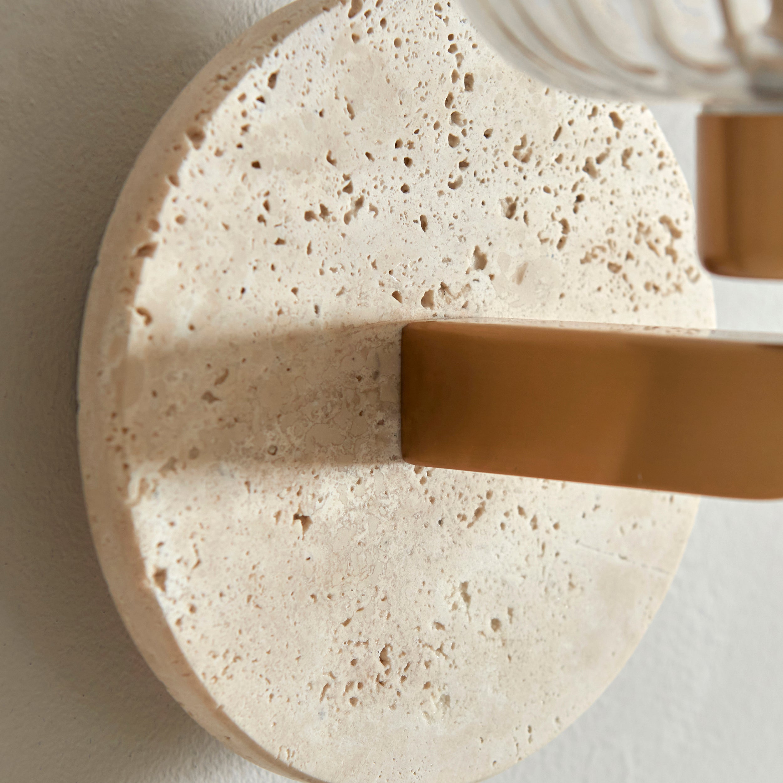 Applique in Pietra Travertino e Ottone - Ombrello in Vetro Striato