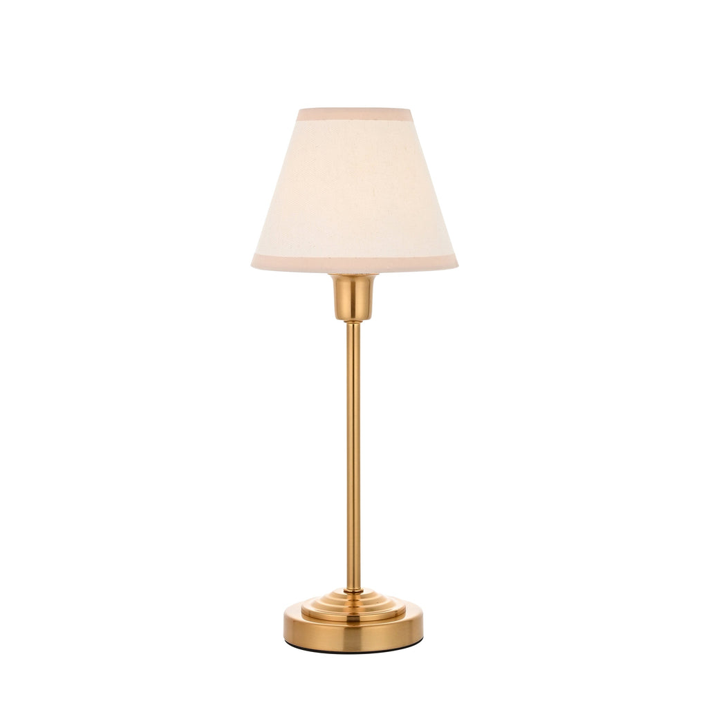 Lampada da Tavolo in Ottone Rise & Paralume Ikat Bianco Vintage 16cm