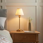 Lampada da Tavolo in Ottone Rise & Paralume Ikat Bianco Vintage 16cm