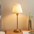 Lampada da Tavolo in Ottone Rise & Paralume Ikat Bianco Vintage 16cm