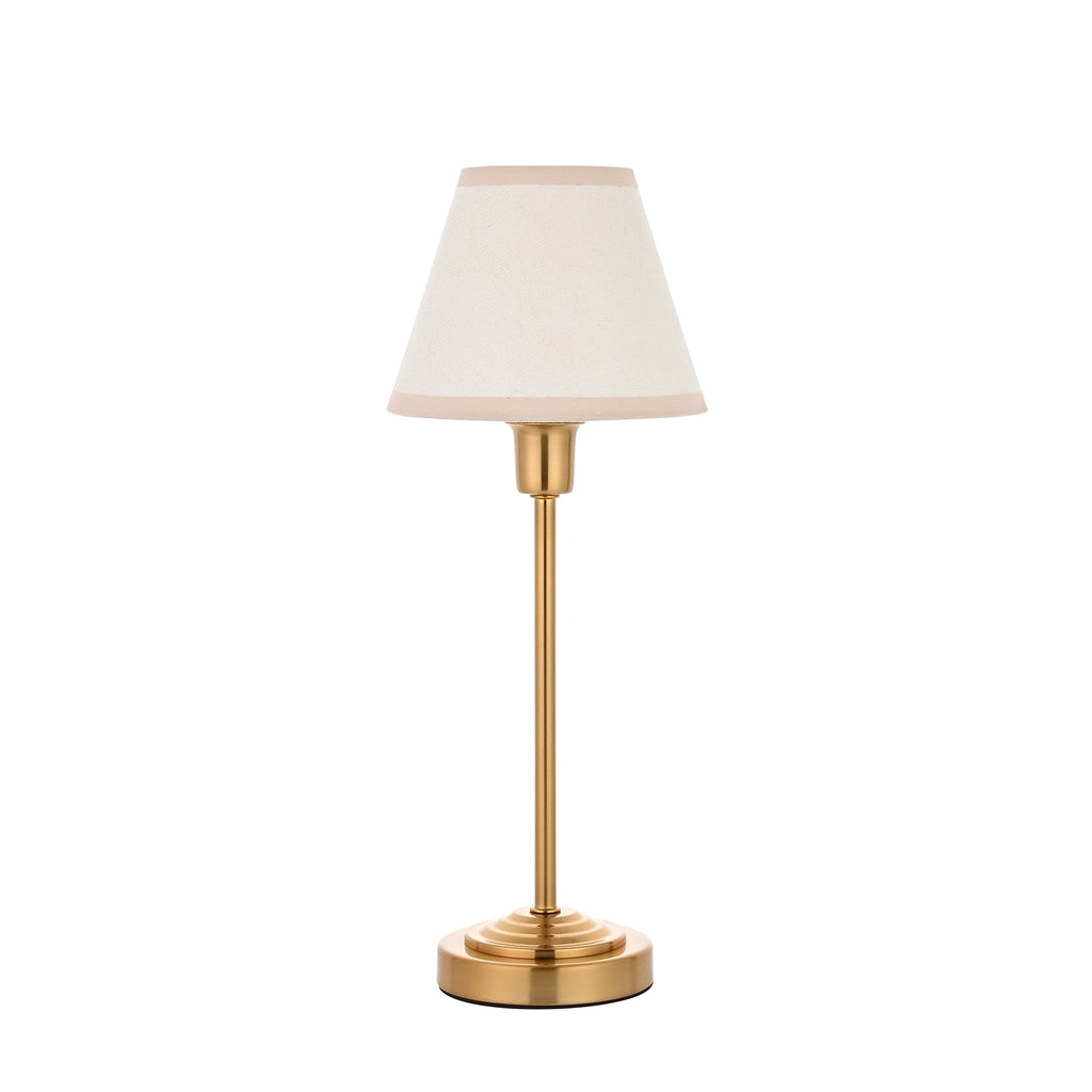 Lampada da Tavolo in Ottone Rise & Paralume Ikat Bianco Vintage 16cm